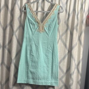 Lilly Pulitzer Aqua Dress with Gold Embroidery